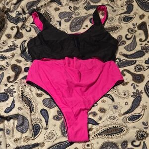 Womens Black and Pink One Piece Swimsuit